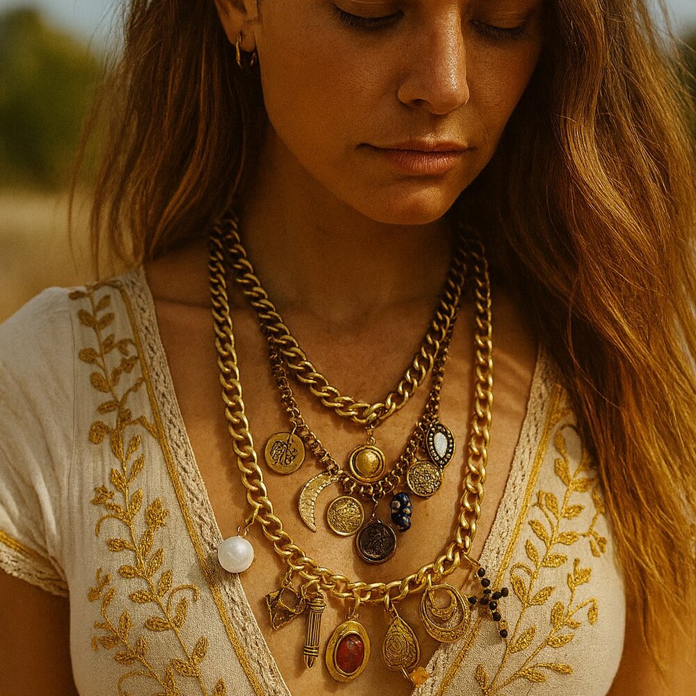FREE PEOPLE x Ariana Ost Gold Statement Layered Charmed Necklace - EXCLUSIVE!